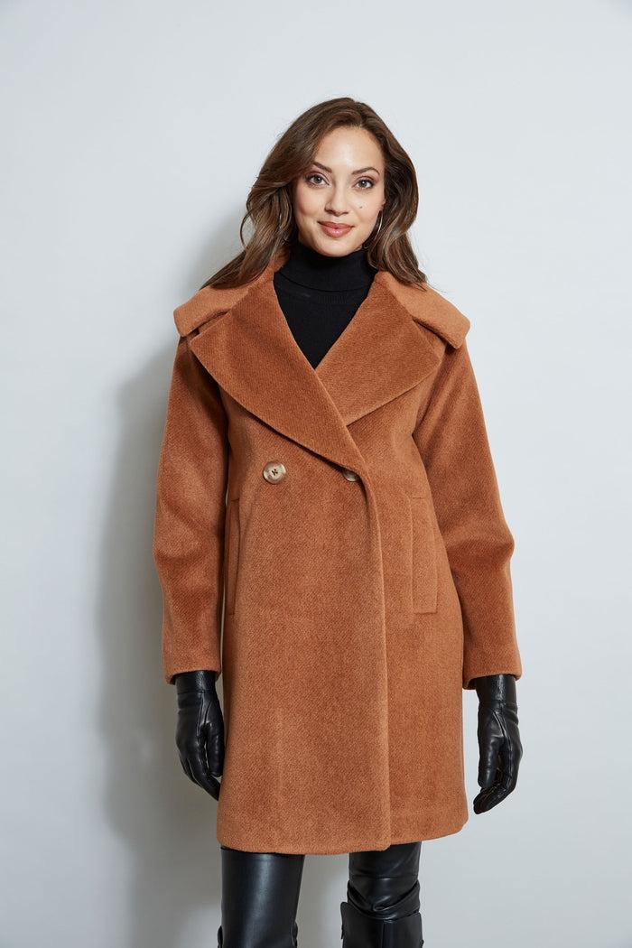 Elie Tahari Brushed Double Breasted Coat CARAMEL