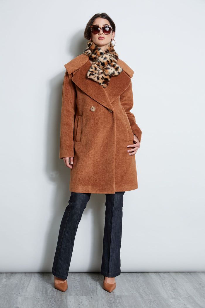Elie Tahari Brushed Double Breasted Coat CARAMEL