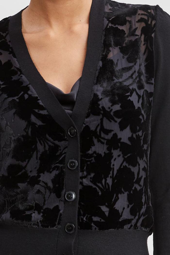 Elie Tahari Burnout Velvet Cardigan BLACK