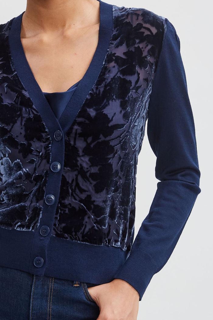 Elie Tahari Burnout Velvet Cardigan GALAXY NAVY