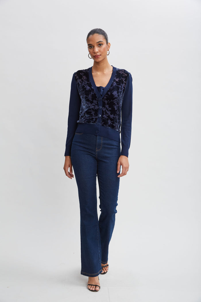 Elie Tahari Burnout Velvet Cardigan GALAXY NAVY