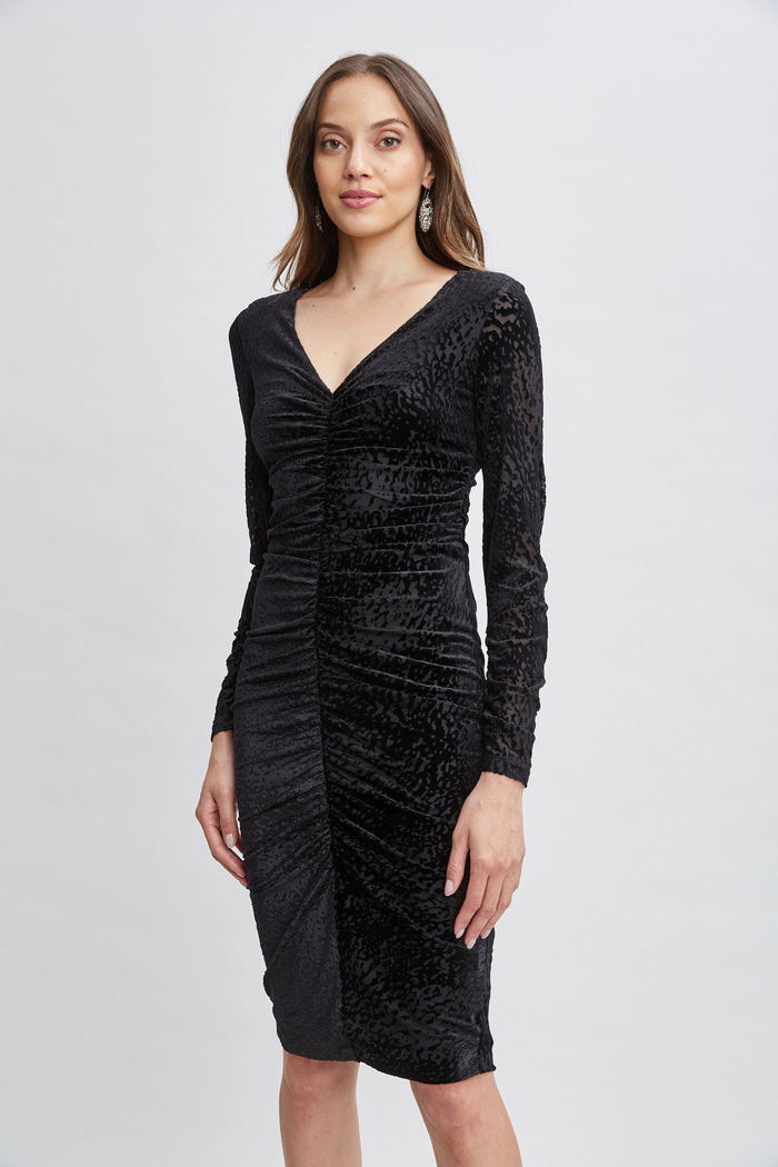 Elie Tahari Burnout Velvet Ruched Dress BLACK