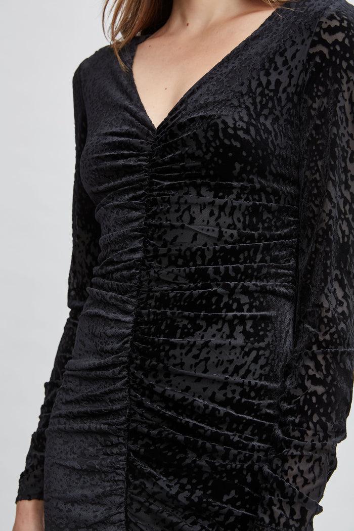 Elie Tahari Burnout Velvet Ruched Dress BLACK