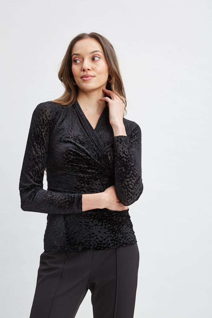 Elie Tahari Burnout Velvet Ruched Knit BLACK