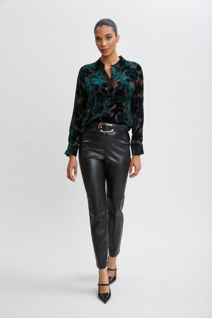 Elie Tahari Burnout Velvet Shirt FOREST GREEN