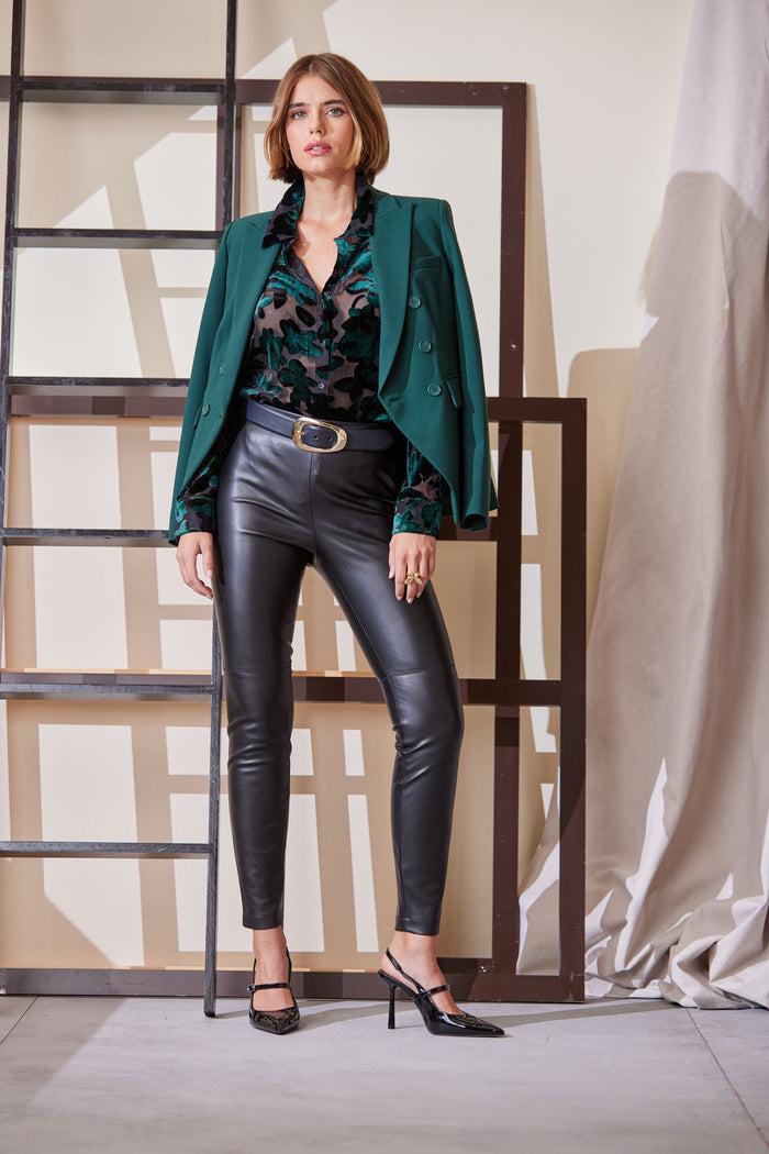 Elie Tahari Burnout Velvet Shirt FOREST GREEN