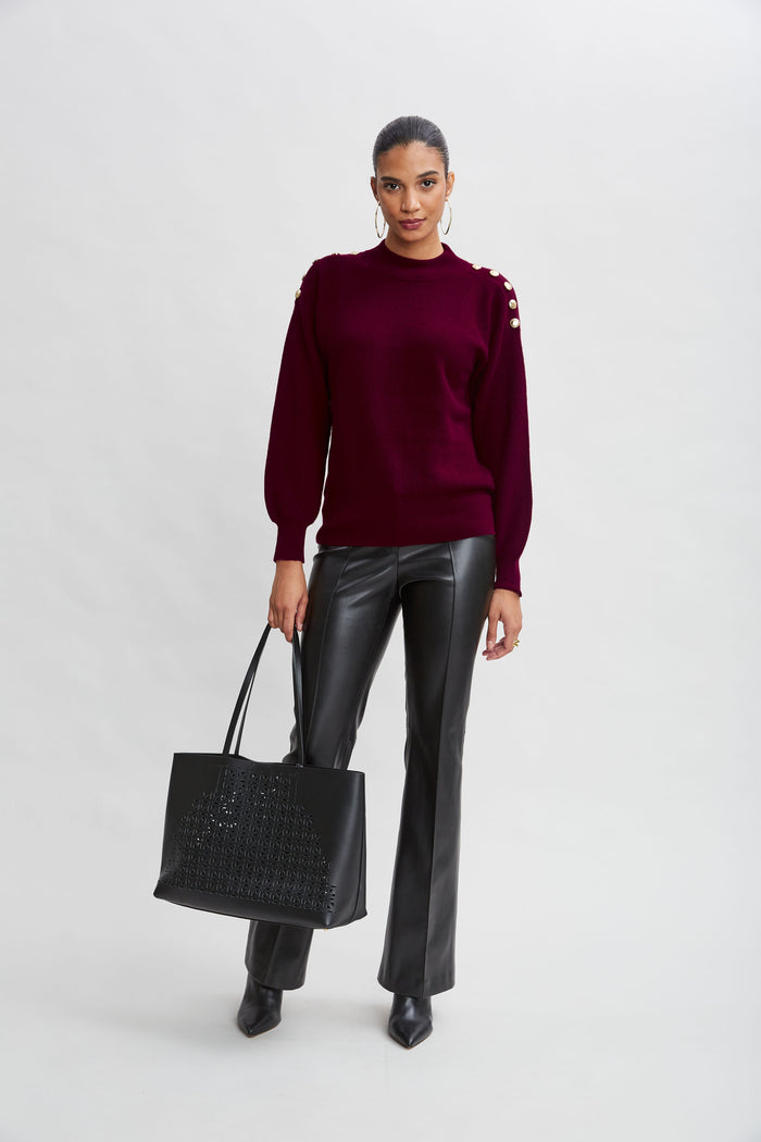 Elie Tahari Cashmere Button Sweater CRANBERRY