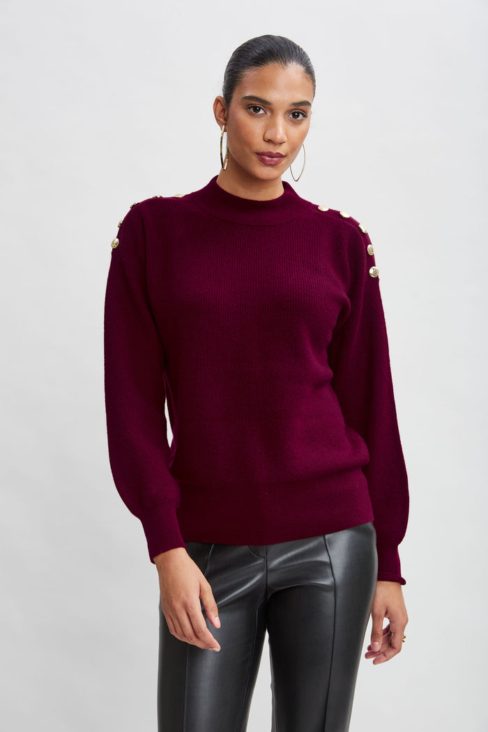 Elie Tahari Cashmere Button Sweater CRANBERRY