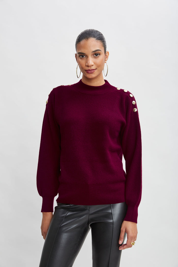 Elie Tahari Cashmere Button Sweater CRANBERRY