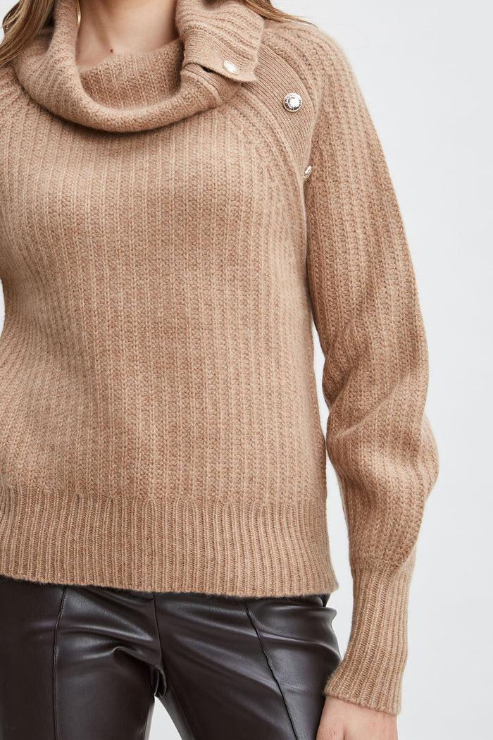 Elie Tahari Cashmere Button Sweater SADDLE