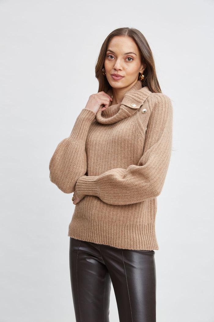 Elie Tahari Cashmere Button Sweater SADDLE