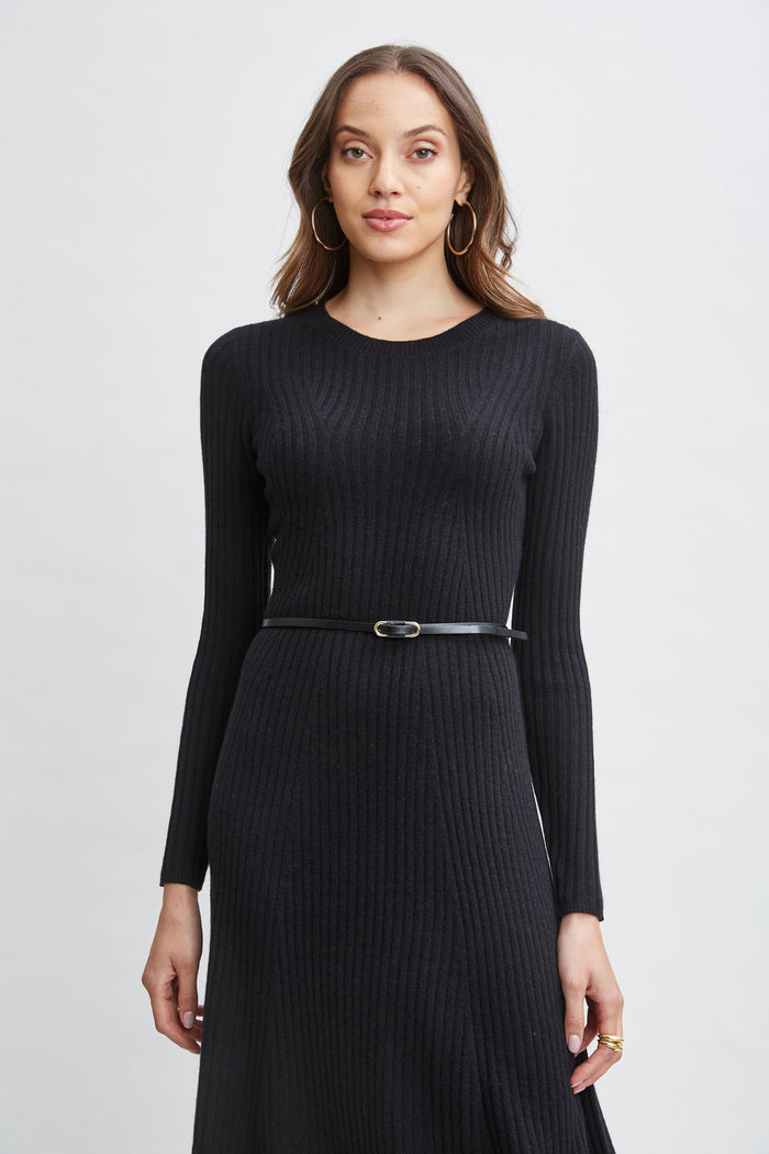 Elie Tahari Cashmere Long Sleeve Belted Dress Noir