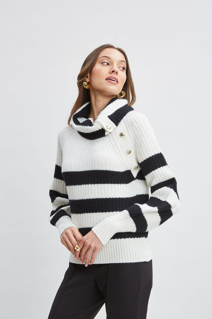 Elie Tahari Cashmere Stripe Sweater SKY WHITE/NOIR
