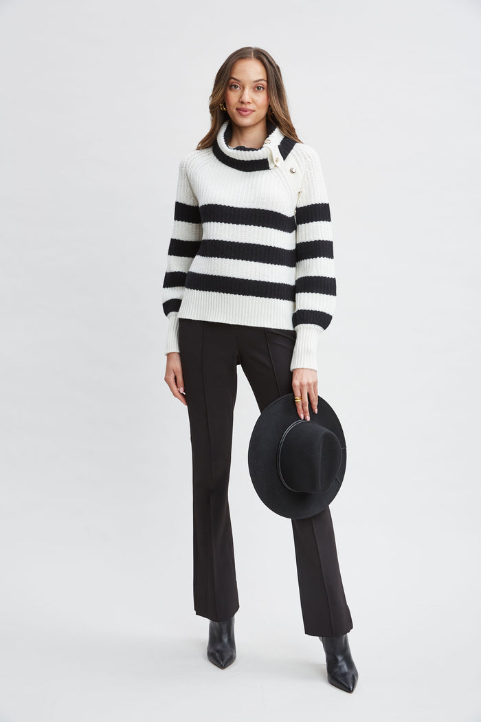 Elie Tahari Cashmere Stripe Sweater SKY WHITE/NOIR