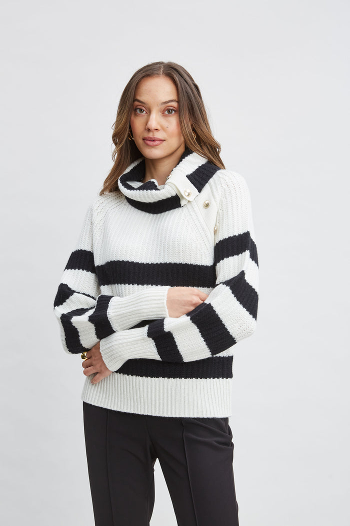 Elie Tahari Cashmere Stripe Sweater SKY WHITE/NOIR