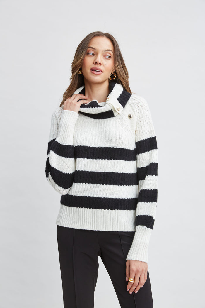 Elie Tahari Cashmere Stripe Sweater SKY WHITE/NOIR