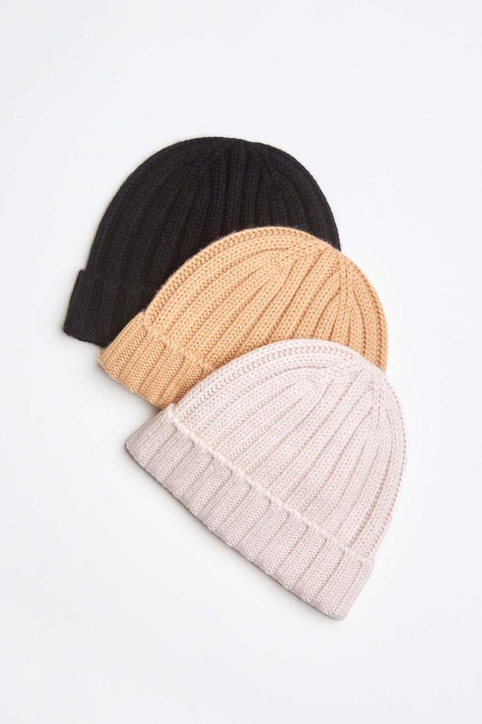 Elie Tahari Cashmere Wool Rib Beanie Hat HONEY