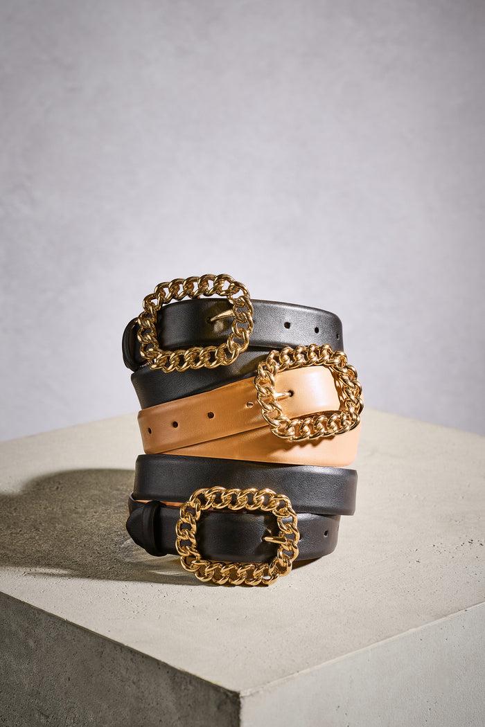 Elie Tahari Chain Buckle Belt Black-Gold