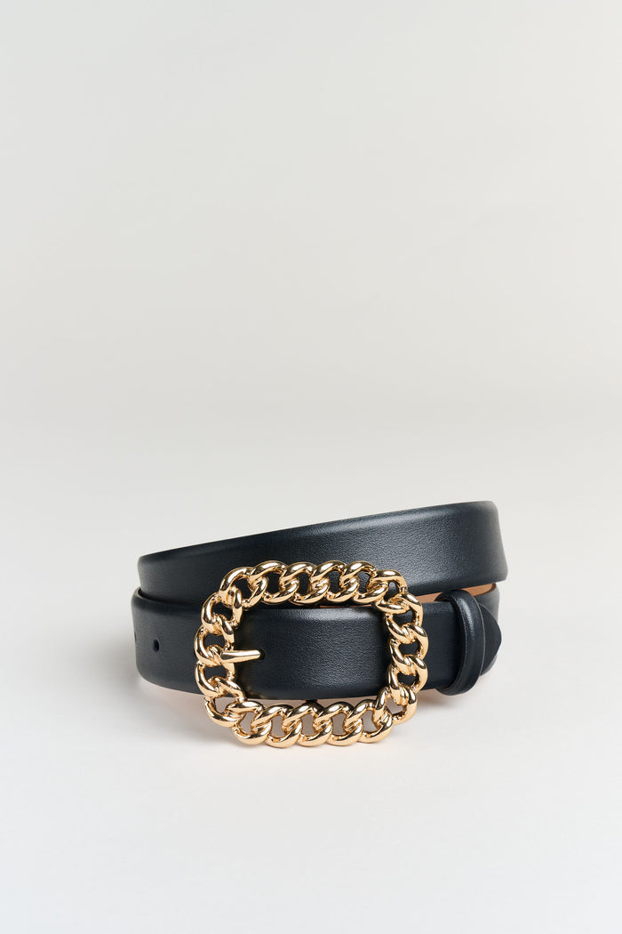 Elie Tahari Chain Buckle Belt Black-Gold