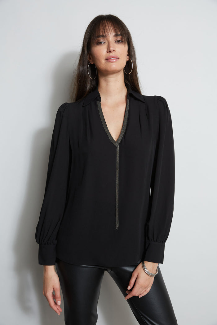 Elie Tahari Chain Collar Shirt BLACK
