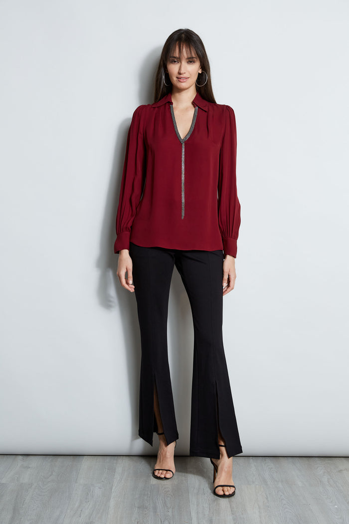 Elie Tahari Chain Collar Shirt BORDEAUX