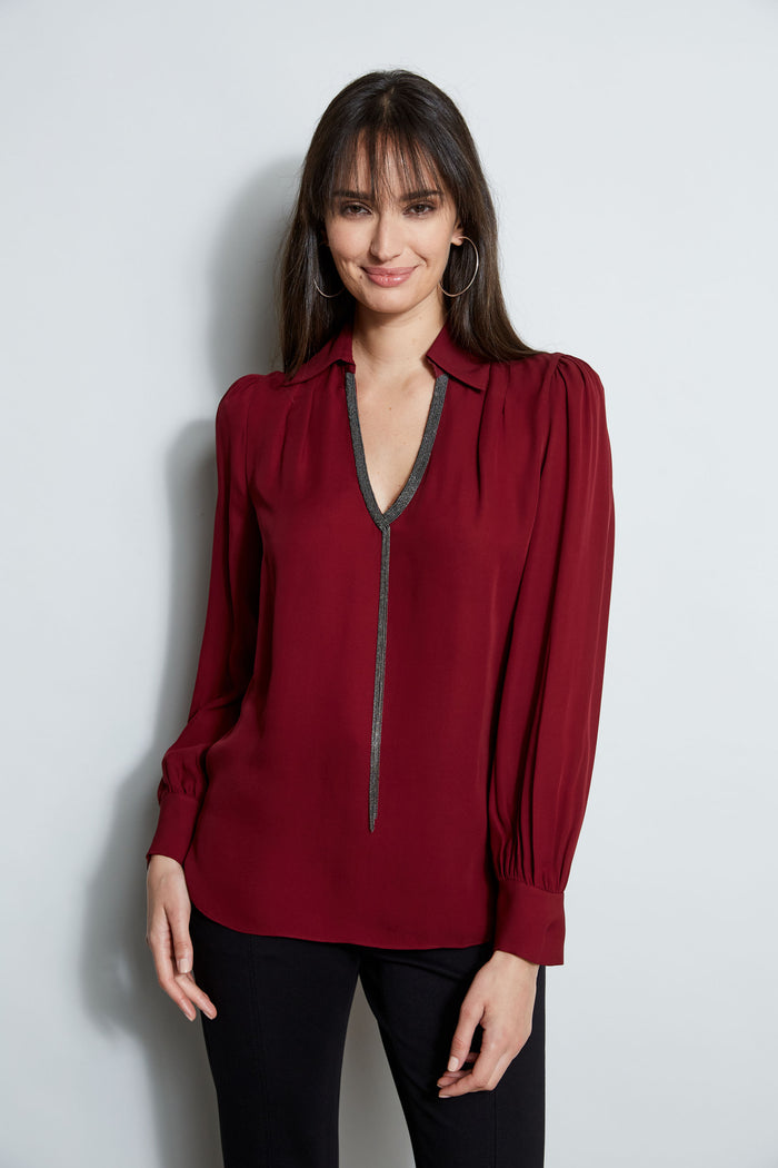 Elie Tahari Chain Collar Shirt BORDEAUX