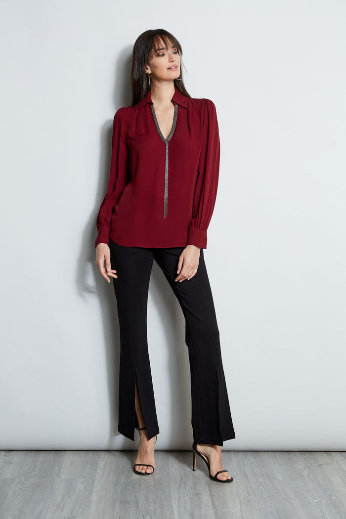 Elie Tahari Chain Collar Shirt BORDEAUX