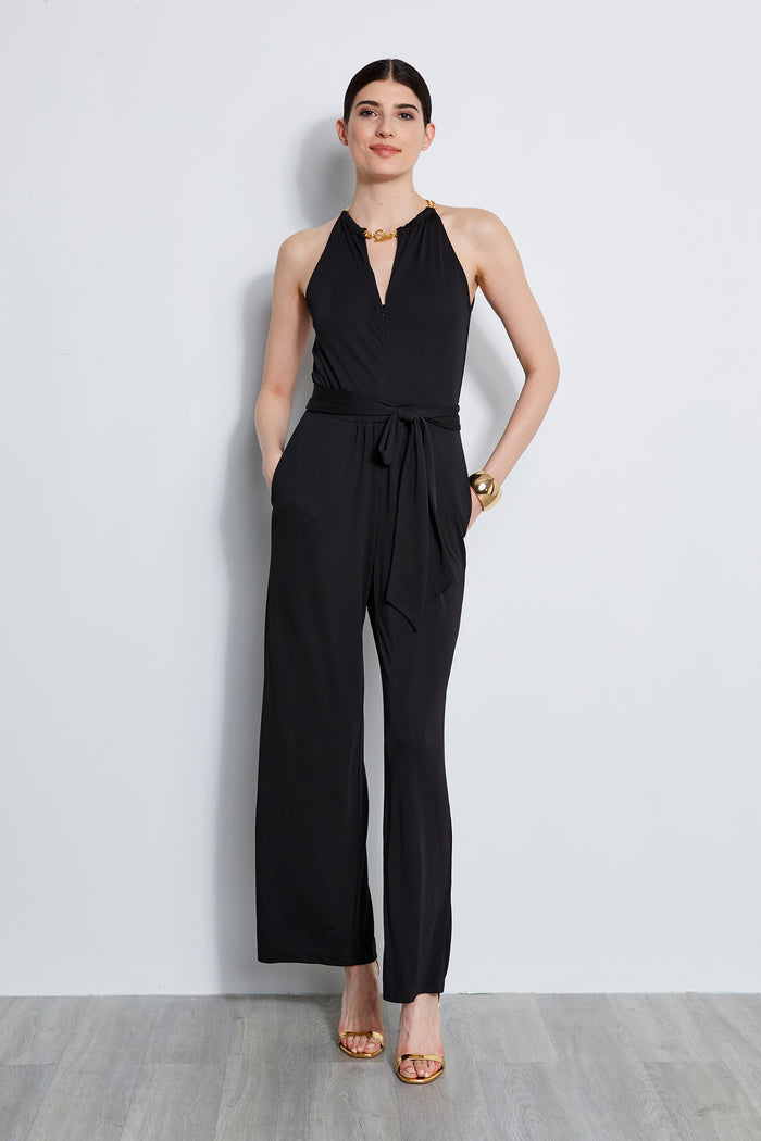 Elie Tahari Chain Jersey Jumpsuit BLACK