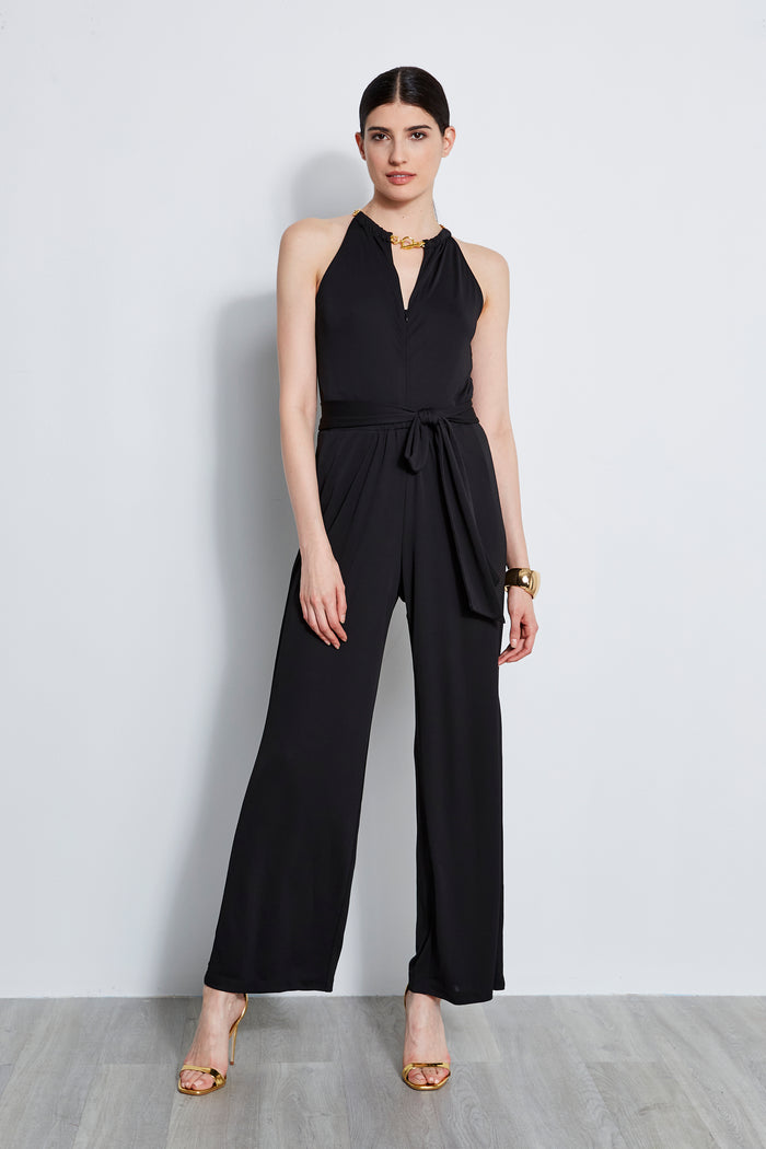 Elie Tahari Chain Jersey Jumpsuit BLACK