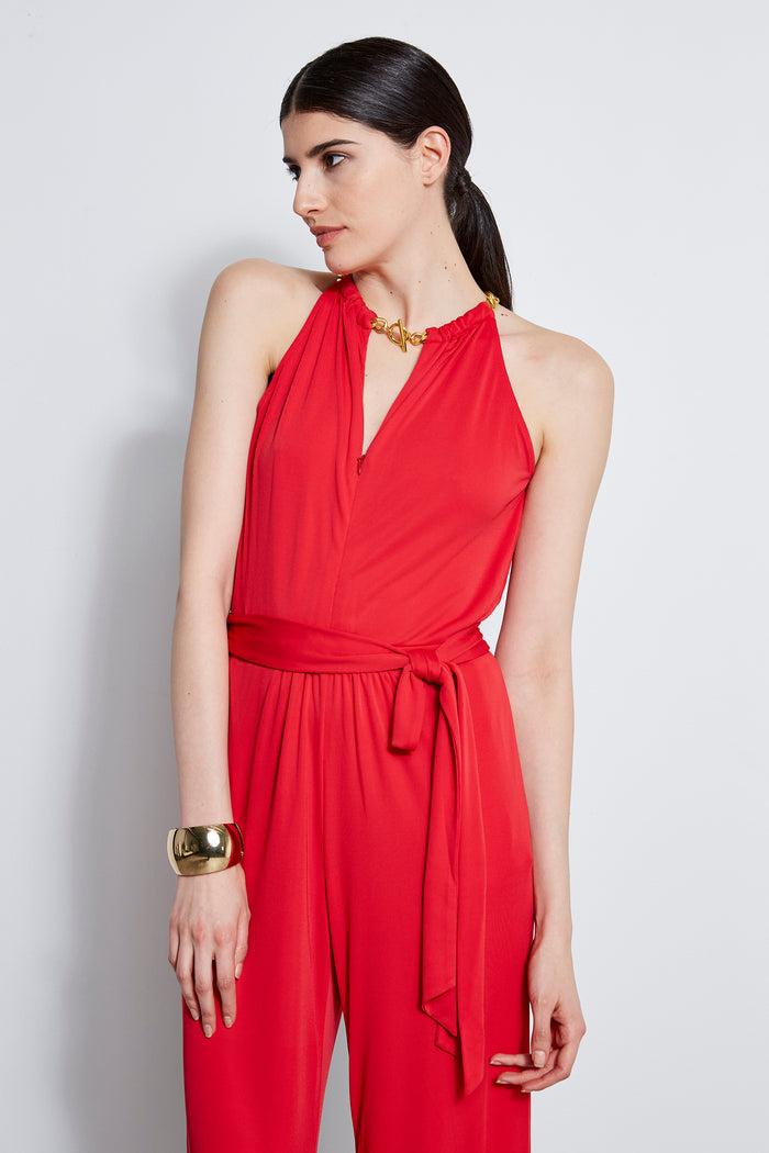 Elie Tahari Chain Jersey Jumpsuit BLAZE RED