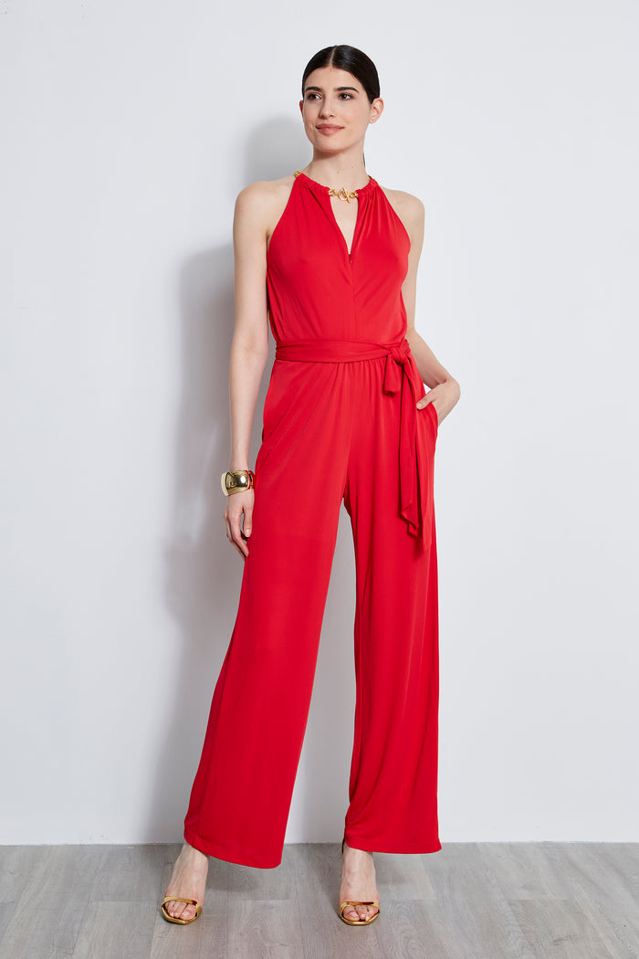 Elie Tahari Chain Jersey Jumpsuit BLAZE RED