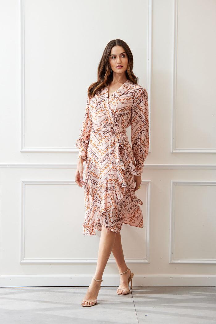 Elie Tahari Chain Wrap Dress GILDED CHAIN PRINT