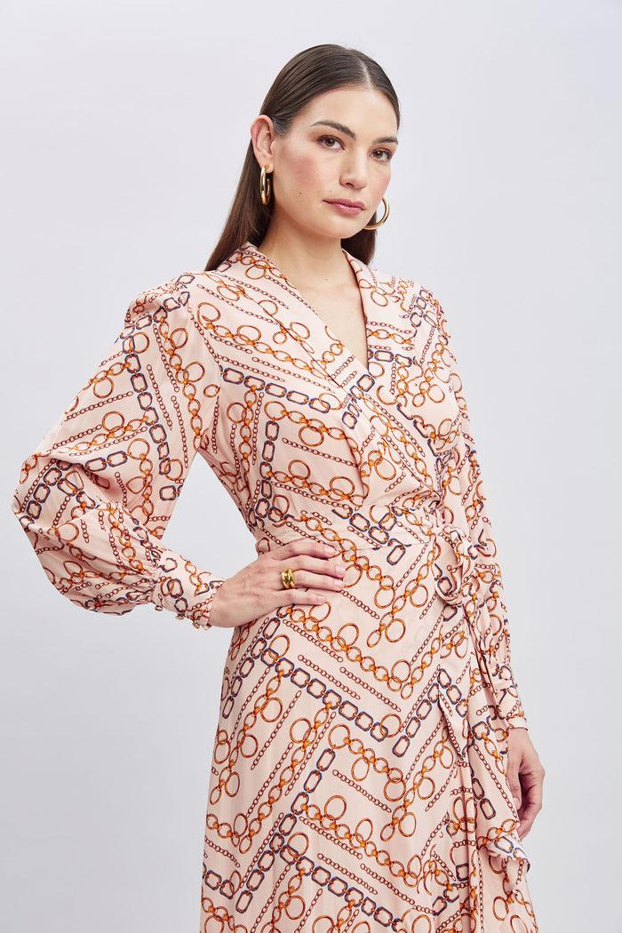 Elie Tahari Chain Wrap Dress GILDED CHAIN PRINT