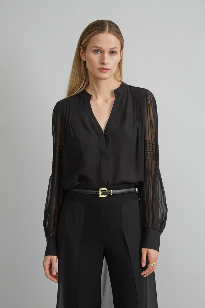 Elie Tahari Chiffon Button Down Shirt BLACK