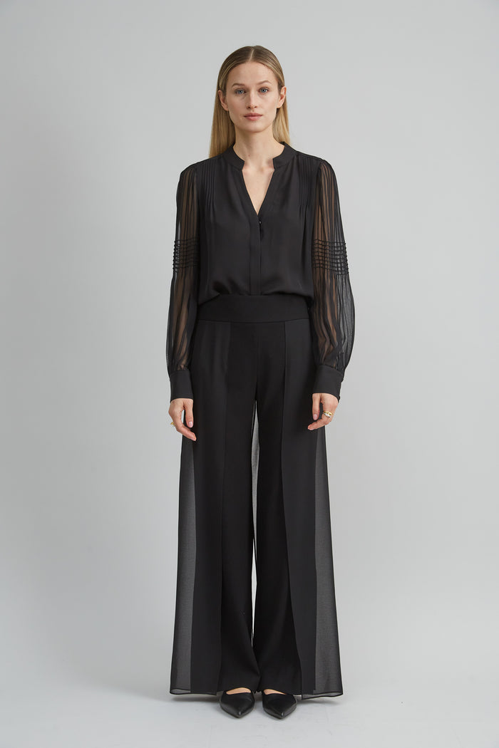 Elie Tahari Chiffon Button Down Shirt BLACK