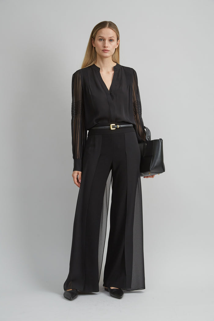 Elie Tahari Chiffon Button Down Shirt BLACK