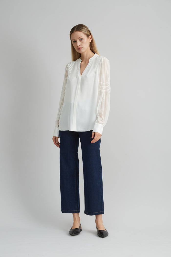 Elie Tahari Chiffon Button Down Shirt FRESH PEARL