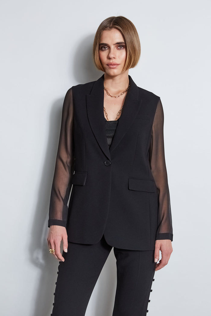 Elie Tahari Chiffon Combo Crepe Blazer BLACK