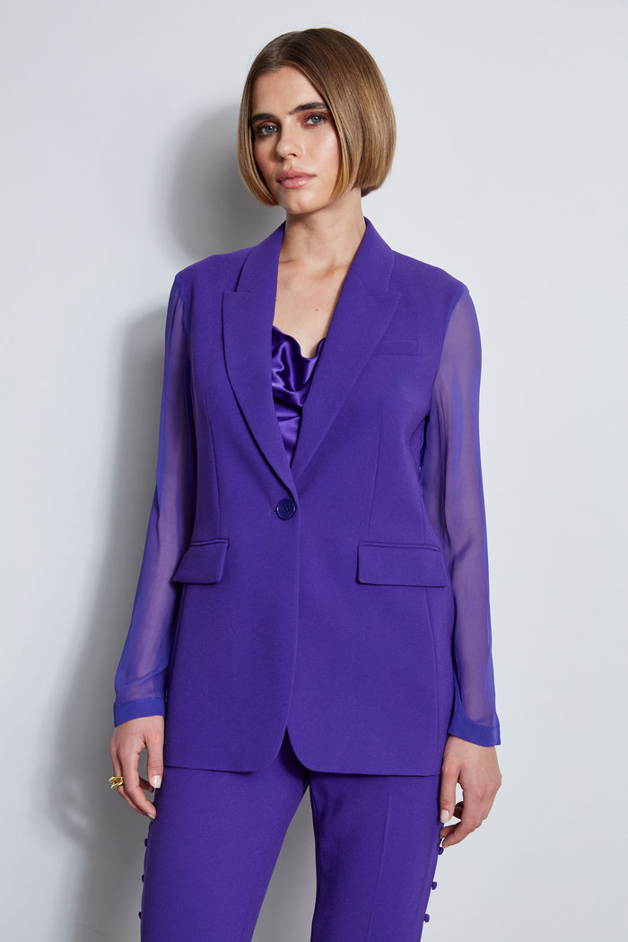 Elie Tahari Chiffon Combo Crepe Blazer GRAPE