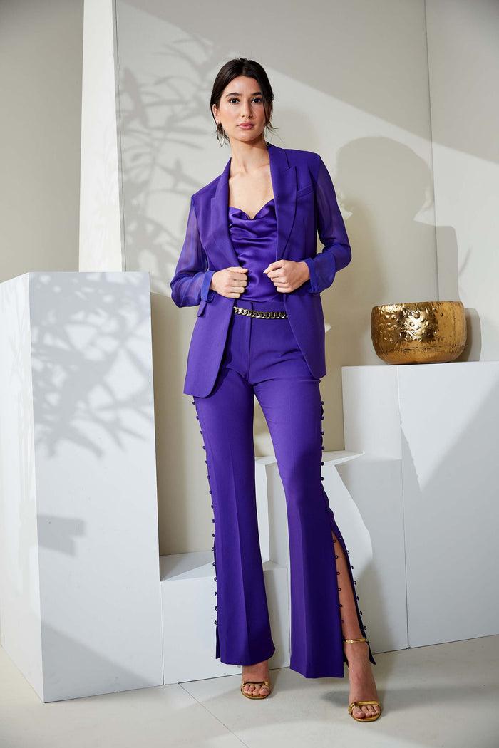 Elie Tahari Chiffon Combo Crepe Blazer GRAPE