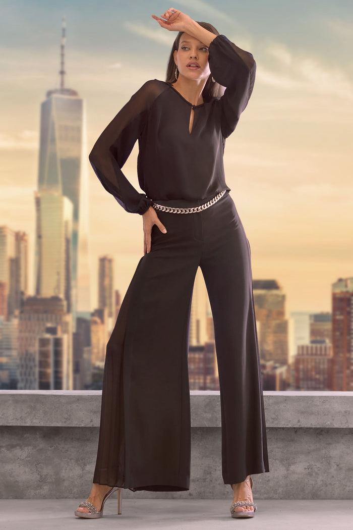 Elie Tahari Chiffon Combo Georgette Shirt BLACK