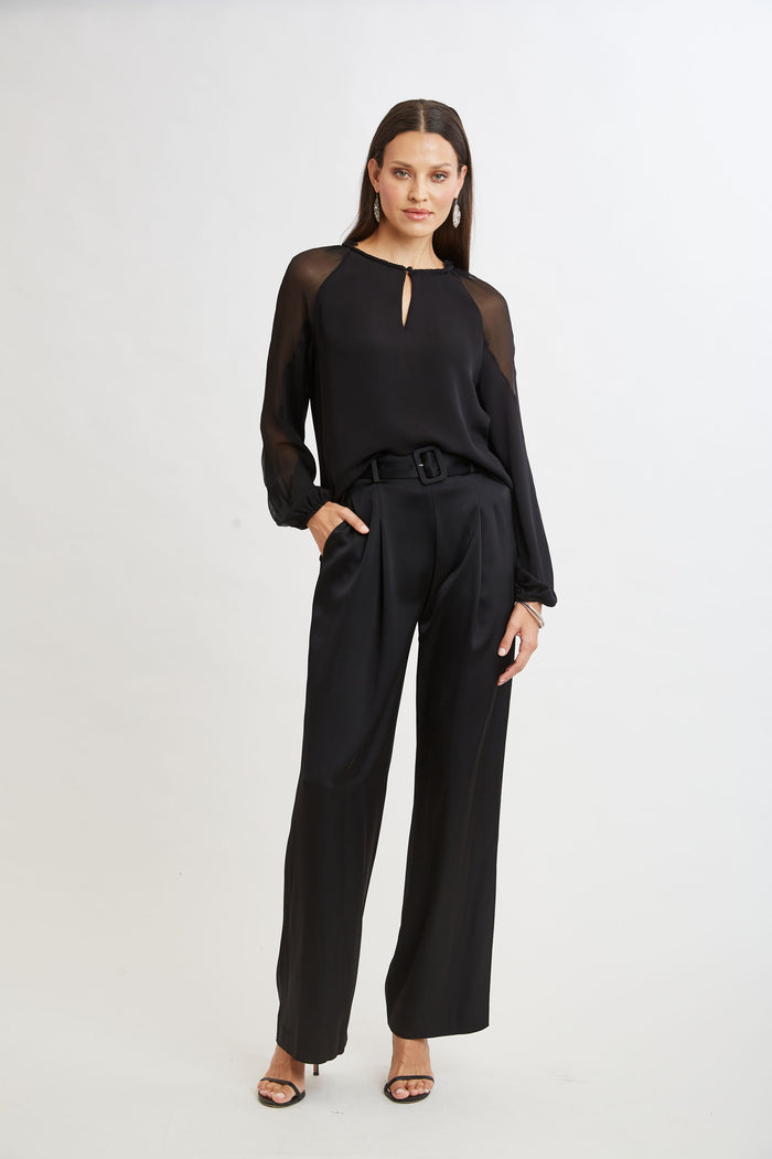 Elie Tahari Chiffon Combo Georgette Shirt BLACK