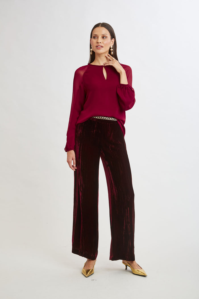 Elie Tahari Chiffon Combo Georgette Shirt SANGRIA