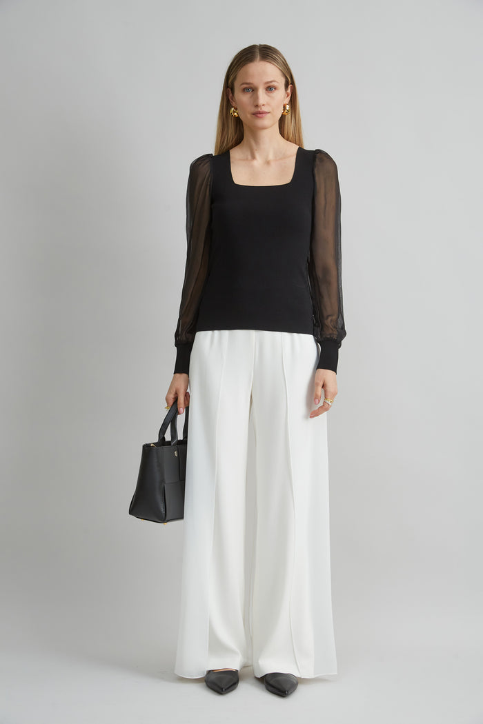 Elie Tahari Chiffon Sleeve Sweater BLACK