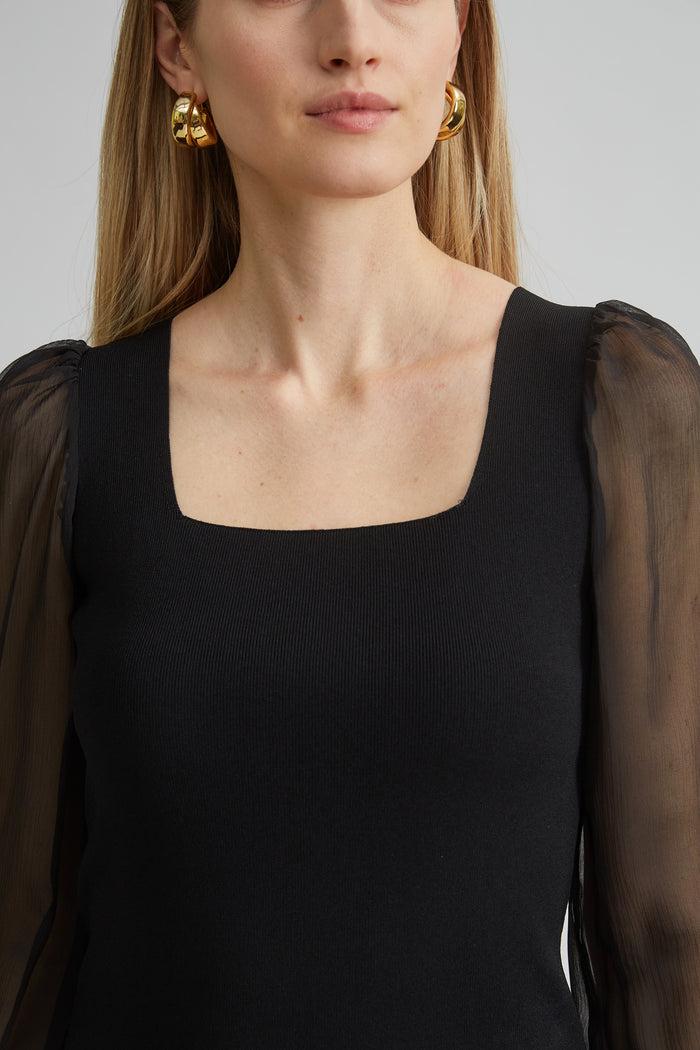 Elie Tahari Chiffon Sleeve Sweater BLACK