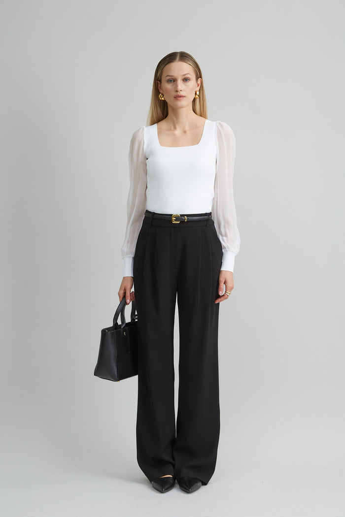 Elie Tahari Chiffon Sleeve Sweater PEARL