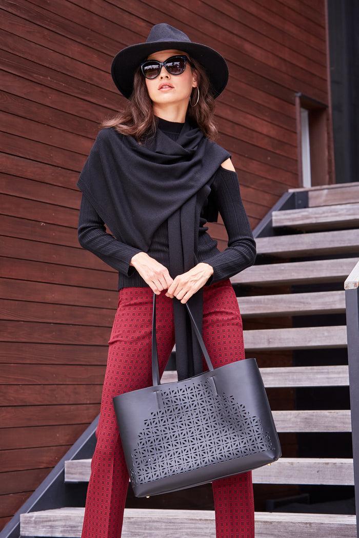 Elie Tahari Cold Shoulder Mock Neck Sweater BLACK