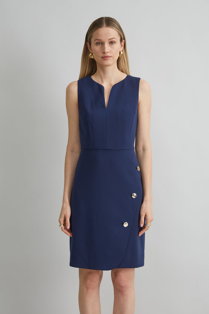 Elie Tahari Contour Crepe Button Dress GALAXY NAVY
