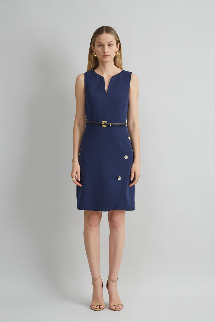Elie Tahari Contour Crepe Button Dress GALAXY NAVY
