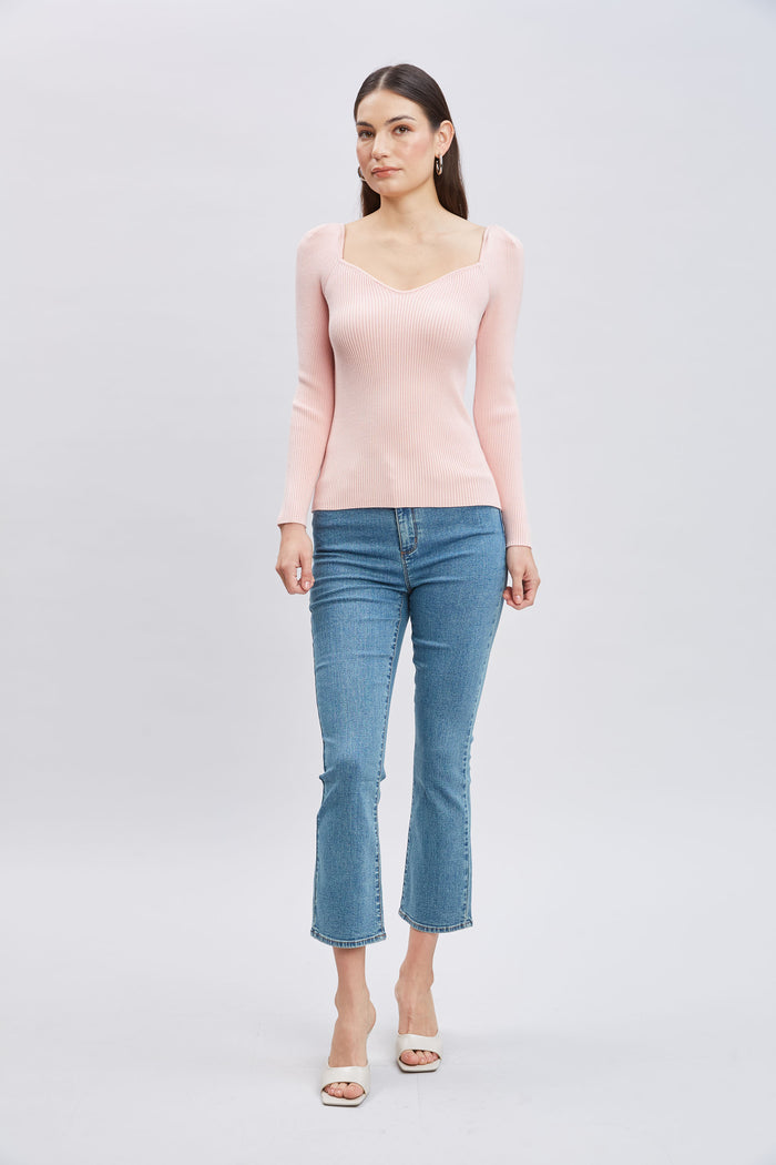 Elie Tahari Contour Neck Rib Sweater BLUSH ROSE